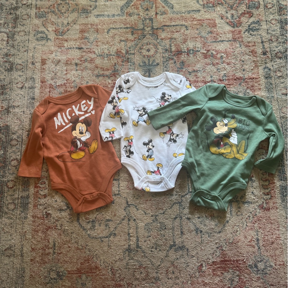Bundle‎ Disney Mickey Mouse Green and Orange Long Sleeve Onesies size 3mo